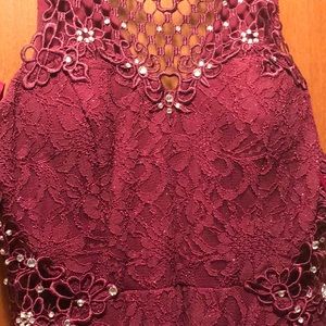 Red wine prom dress with another long slit